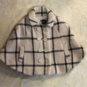 Baby Gap Girls Cream Black Plaid Cape Coat Double Breasted Wool